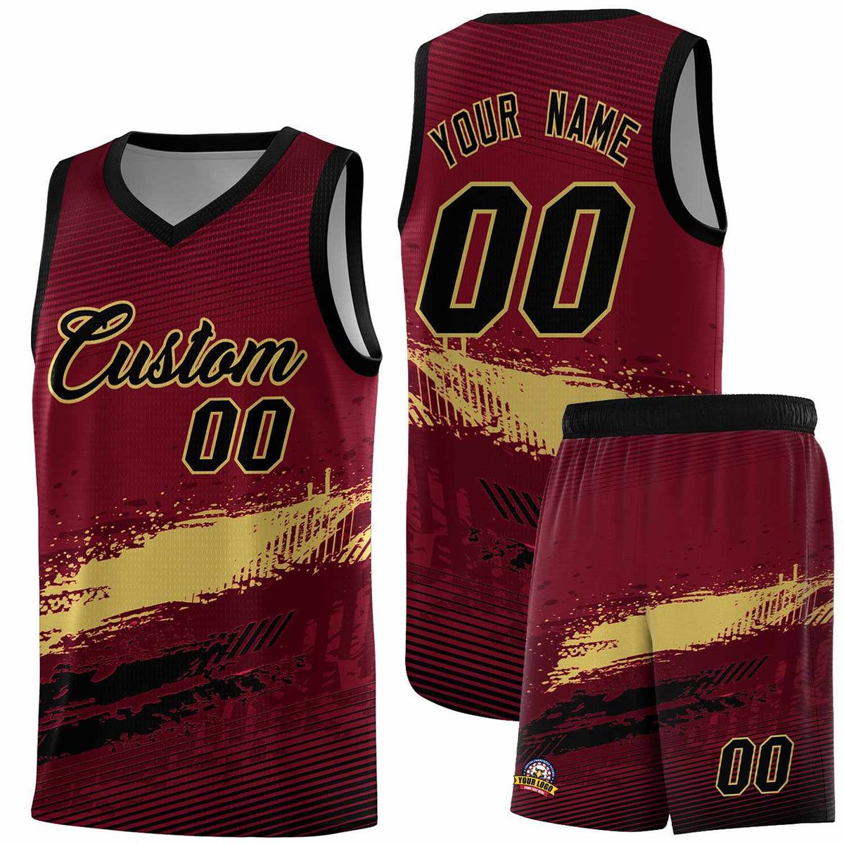 Custom Crimson Khaki and Black Graffiti Pattern Sports Uniform Basketball Jersey|KXKSHOP