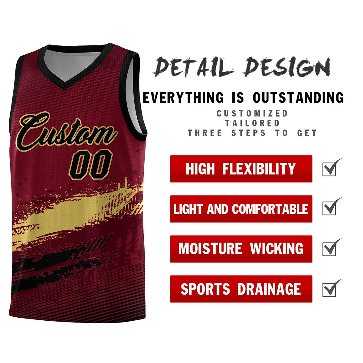 Custom Crimson Khaki and Black Graffiti Pattern Sports Uniform Basketball Jersey|KXKSHOP