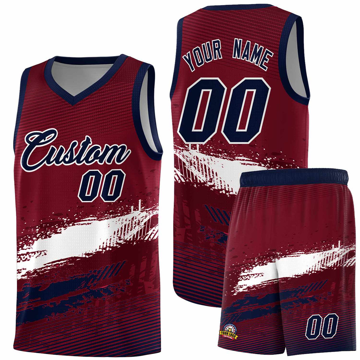 Custom Crimson White and Navy Graffiti Pattern Sports Uniform Basketball Jersey|KXKSHOP