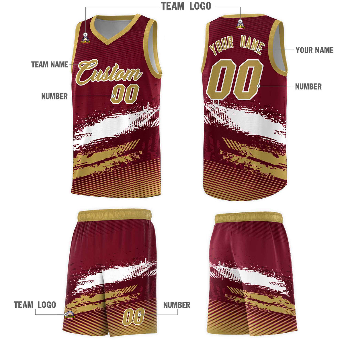 Custom Crimson White and Khaki Graffiti Pattern Sports Uniform Basketball Jersey|KXKSHOP