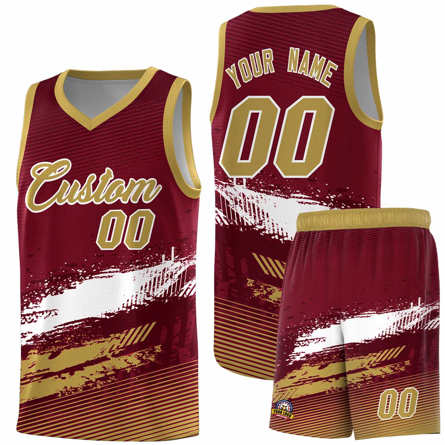 Custom Crimson White and Khaki Graffiti Pattern Sports Uniform Basketball Jersey|KXKSHOP