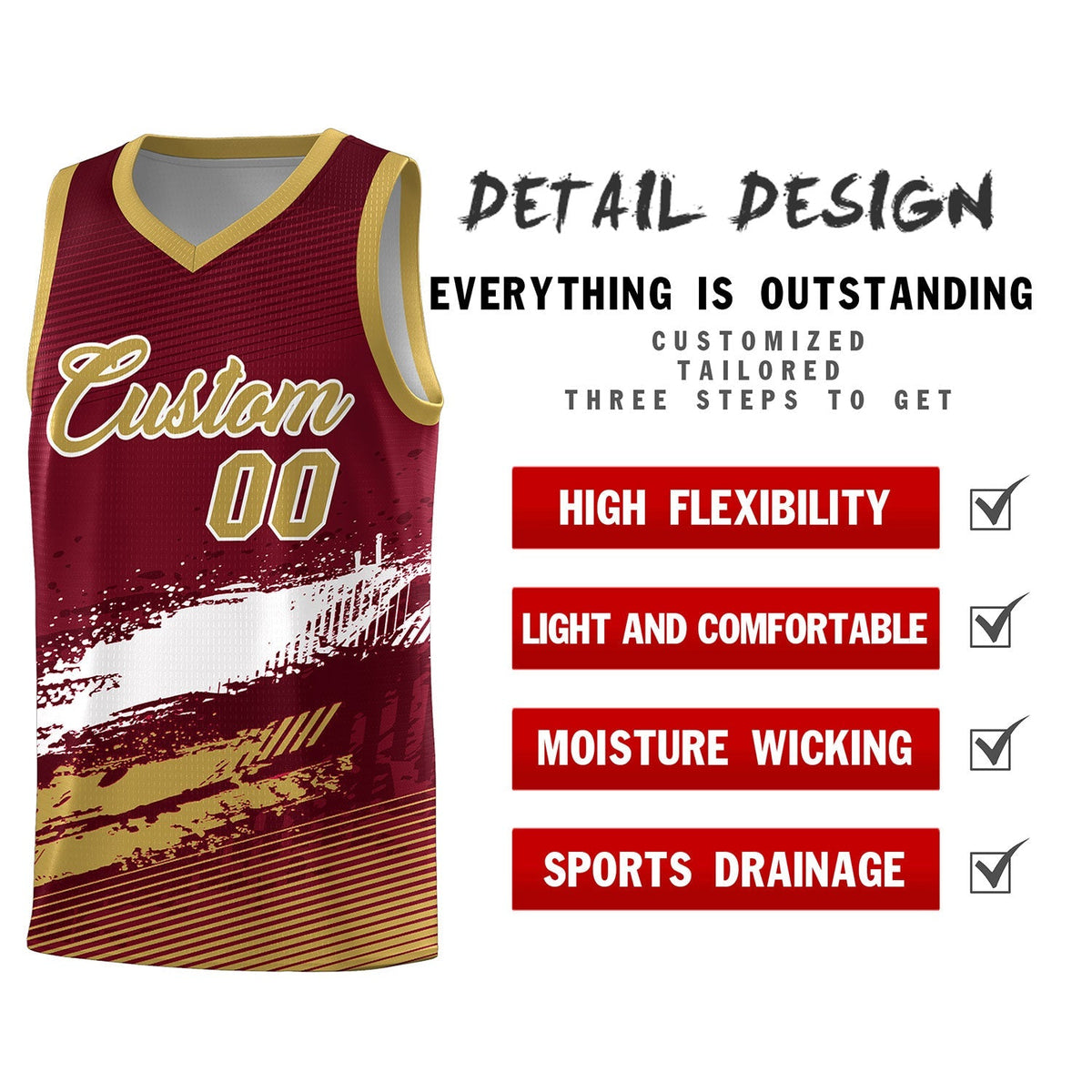 Custom Crimson White and Khaki Graffiti Pattern Sports Uniform Basketball Jersey|KXKSHOP