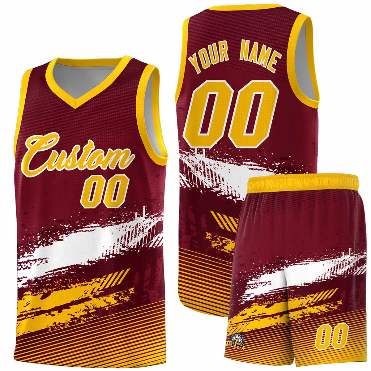 Custom Crimson White and Yellow Graffiti Pattern Sports Uniform Basketball Jersey|KXKSHOP