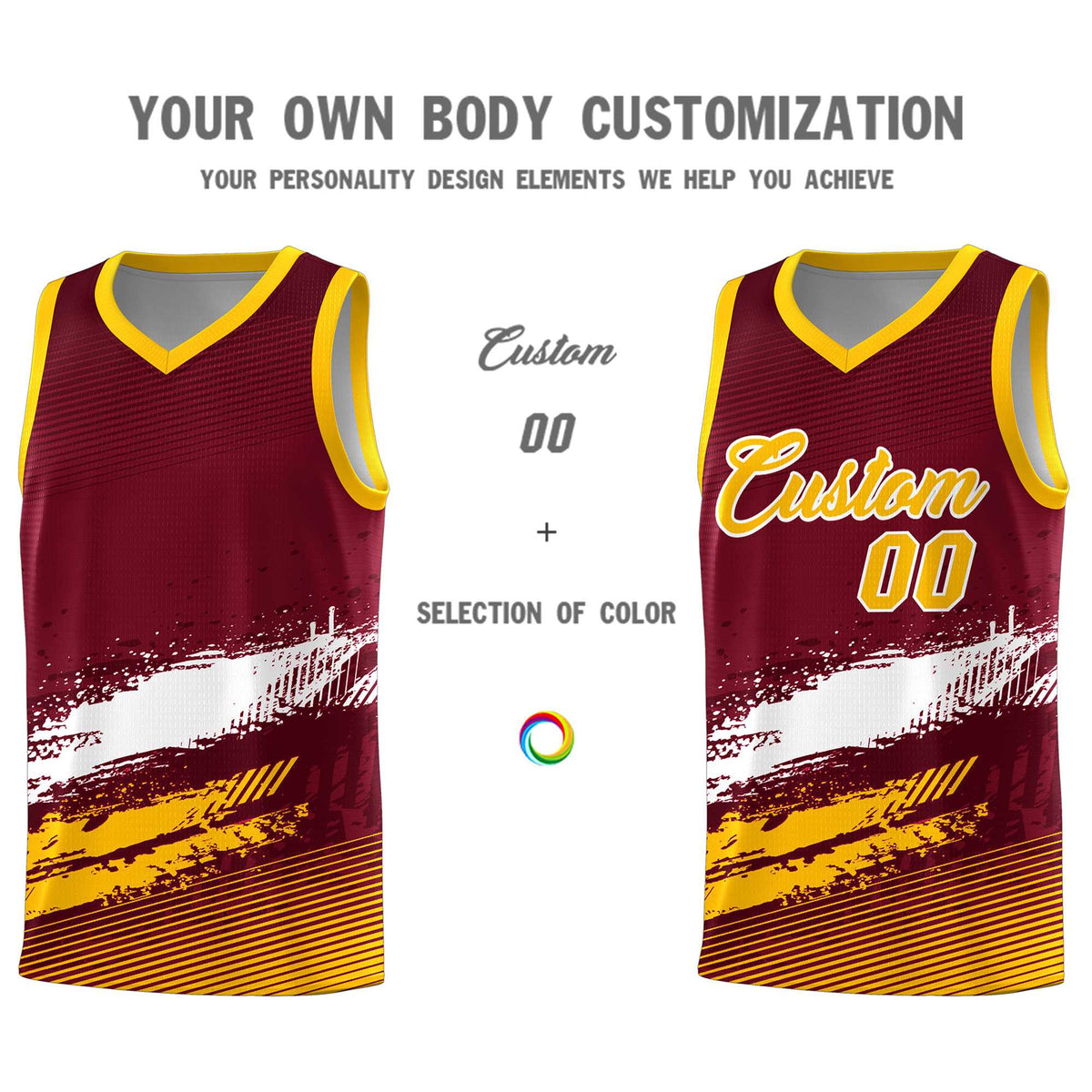 Custom Crimson White and Yellow Graffiti Pattern Sports Uniform Basketball Jersey|KXKSHOP