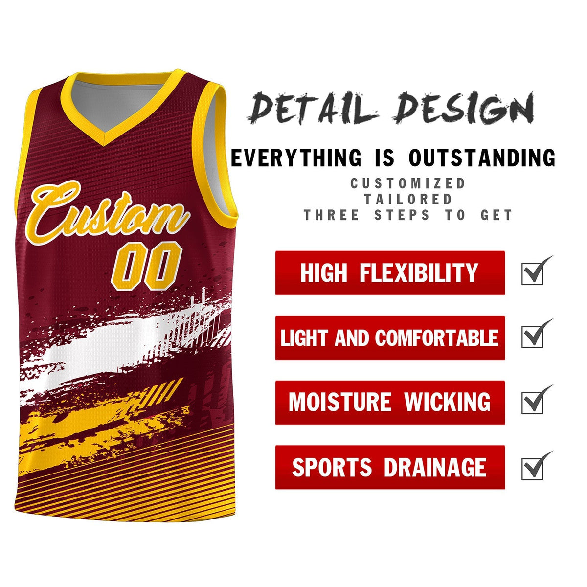 Custom Crimson White and Yellow Graffiti Pattern Sports Uniform Basketball Jersey|KXKSHOP
