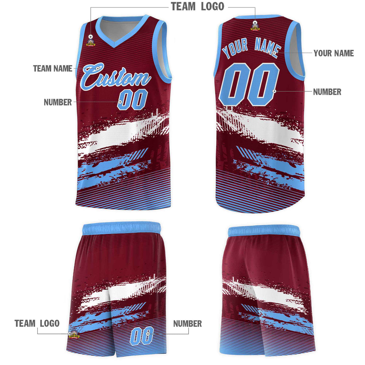 Custom Crimson White and Powder Blue Graffiti Pattern Sports Uniform Basketball Jersey|KXKSHOP