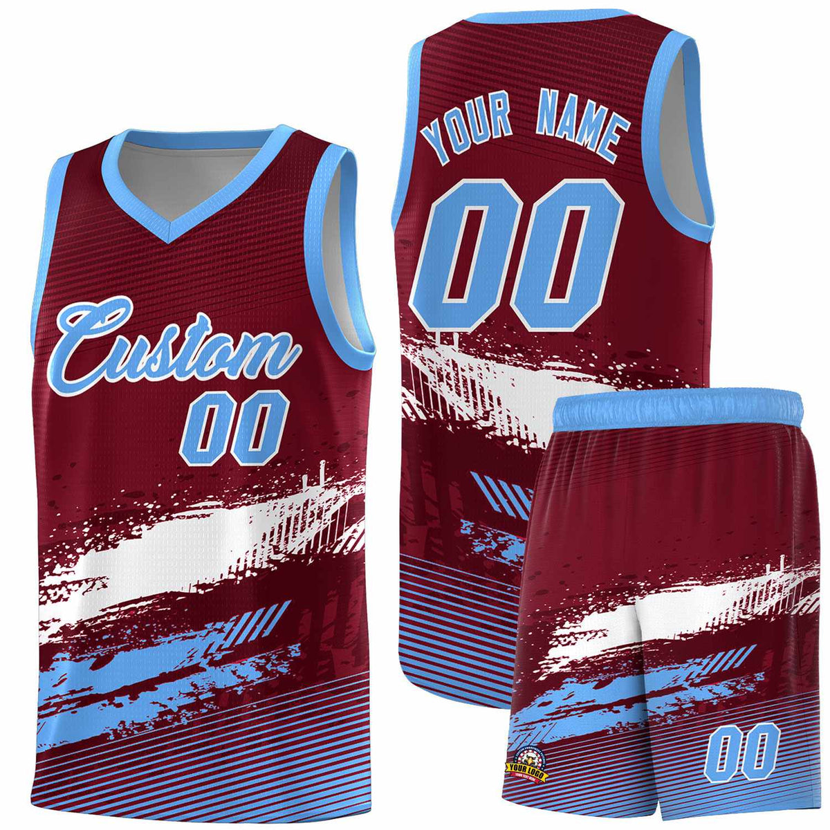 Custom Crimson White and Powder Blue Graffiti Pattern Sports Uniform Basketball Jersey|KXKSHOP