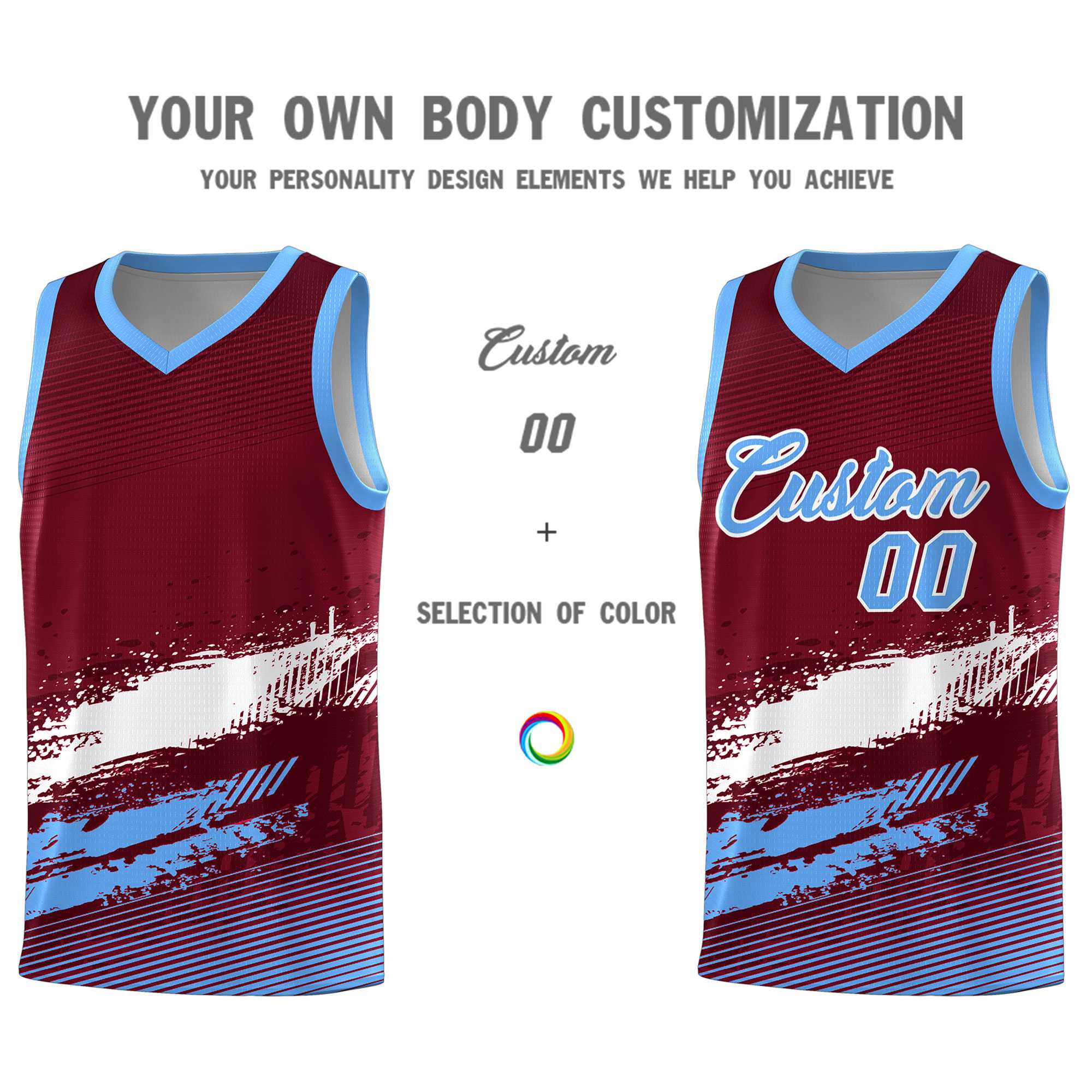 Custom Crimson White and Powder Blue Graffiti Pattern Sports Uniform Basketball Jersey|KXKSHOP