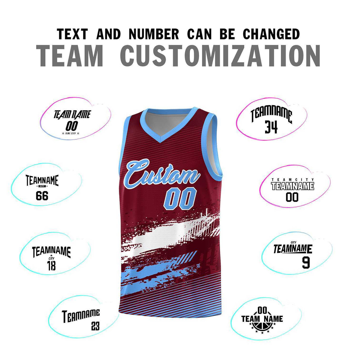 Custom Crimson White and Powder Blue Graffiti Pattern Sports Uniform Basketball Jersey|KXKSHOP