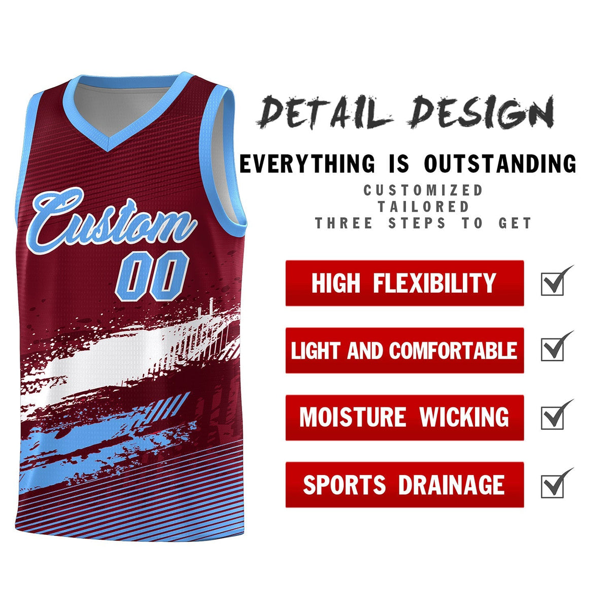 Custom Crimson White and Powder Blue Graffiti Pattern Sports Uniform Basketball Jersey|KXKSHOP