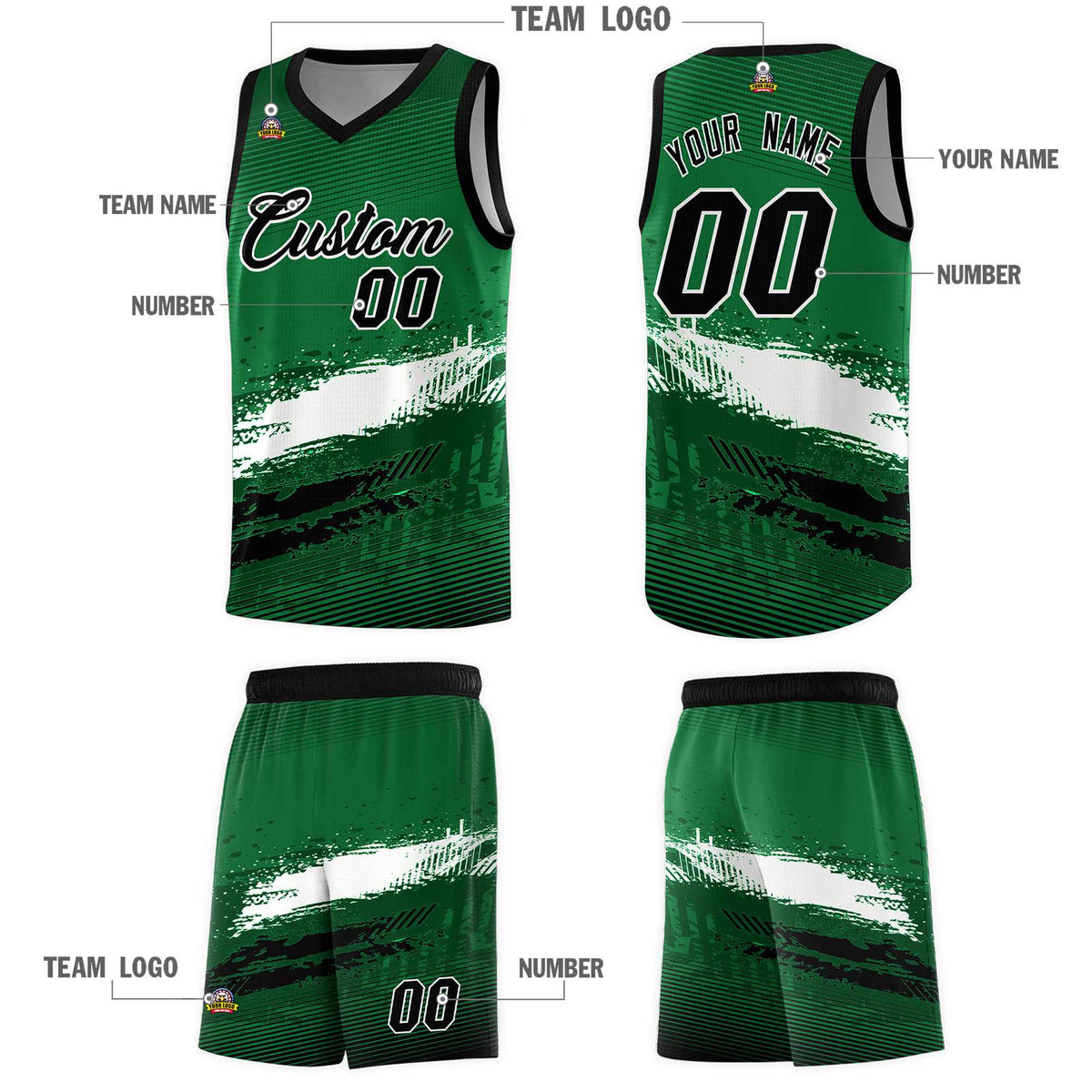 Custom Kelly Green White and Black Graffiti Pattern Sports Uniform Basketball Jersey|KXKSHOP