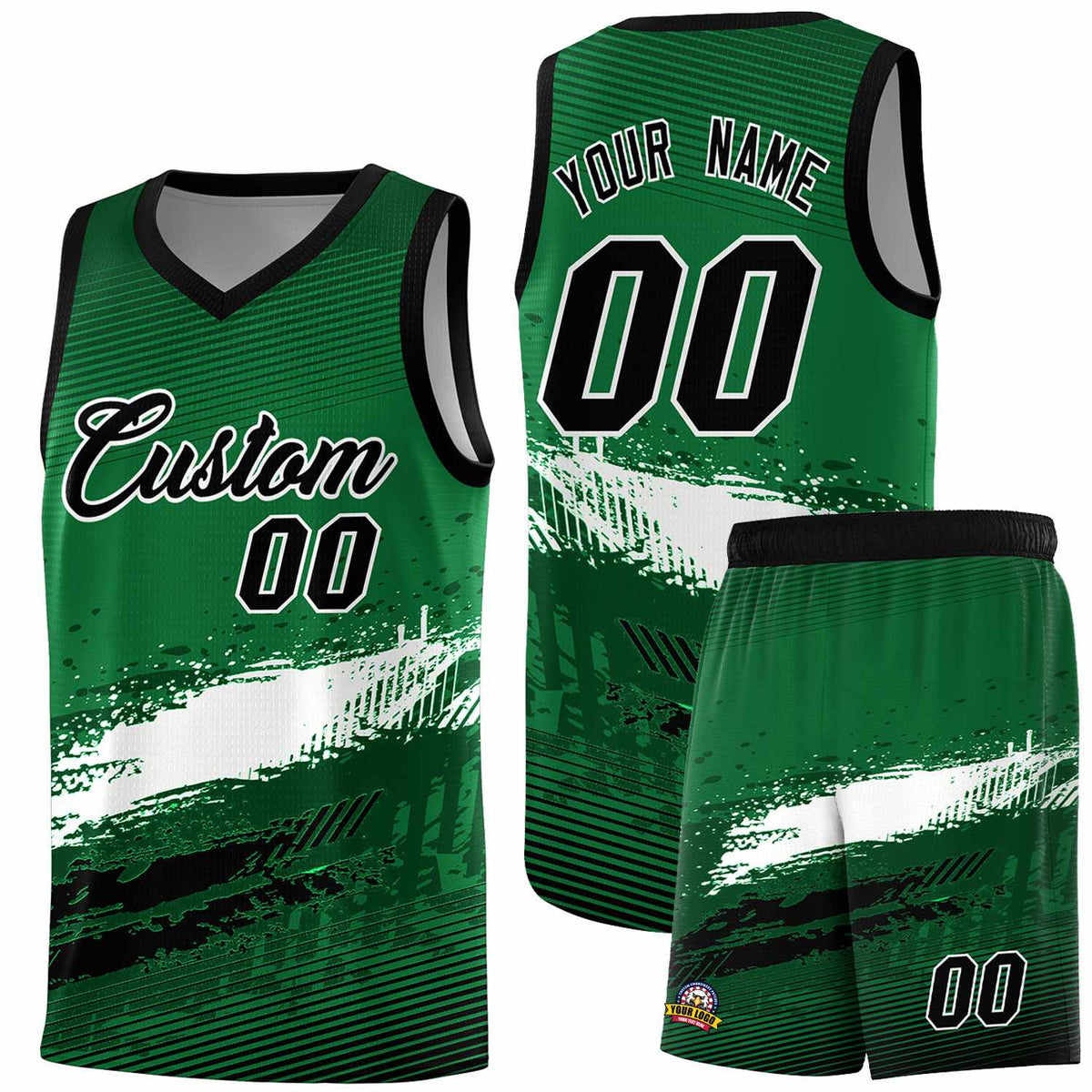 Custom Kelly Green White and Black Graffiti Pattern Sports Uniform Basketball Jersey|KXKSHOP