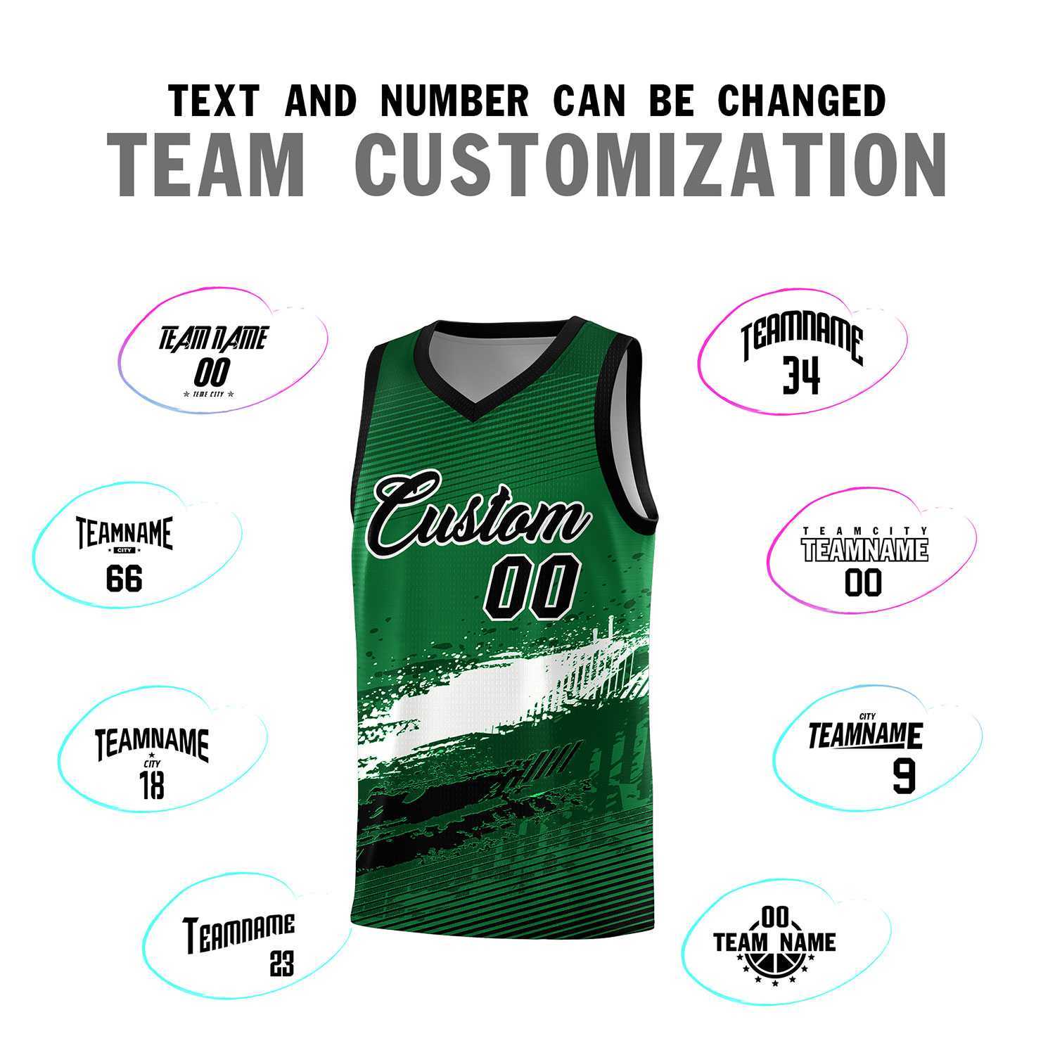 Custom Kelly Green White and Black Graffiti Pattern Sports Uniform Basketball Jersey|KXKSHOP
