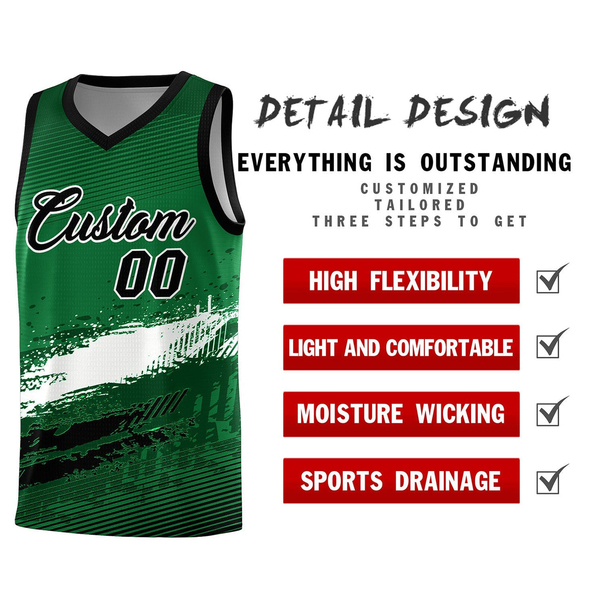 Custom Kelly Green White and Black Graffiti Pattern Sports Uniform Basketball Jersey|KXKSHOP
