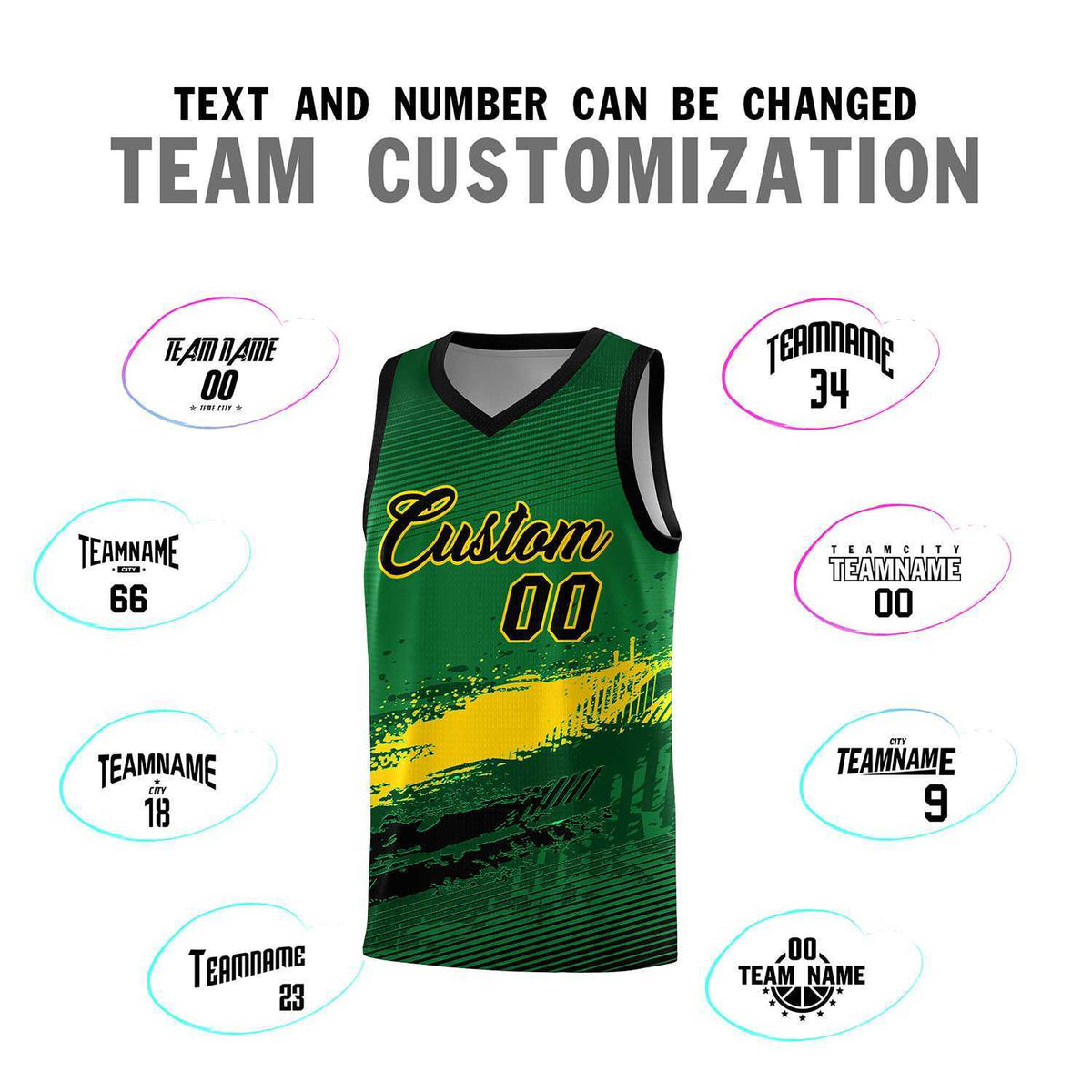 Custom Kelly Green Gold and Black Graffiti Pattern Sports Uniform Basketball Jersey|KXKSHOP