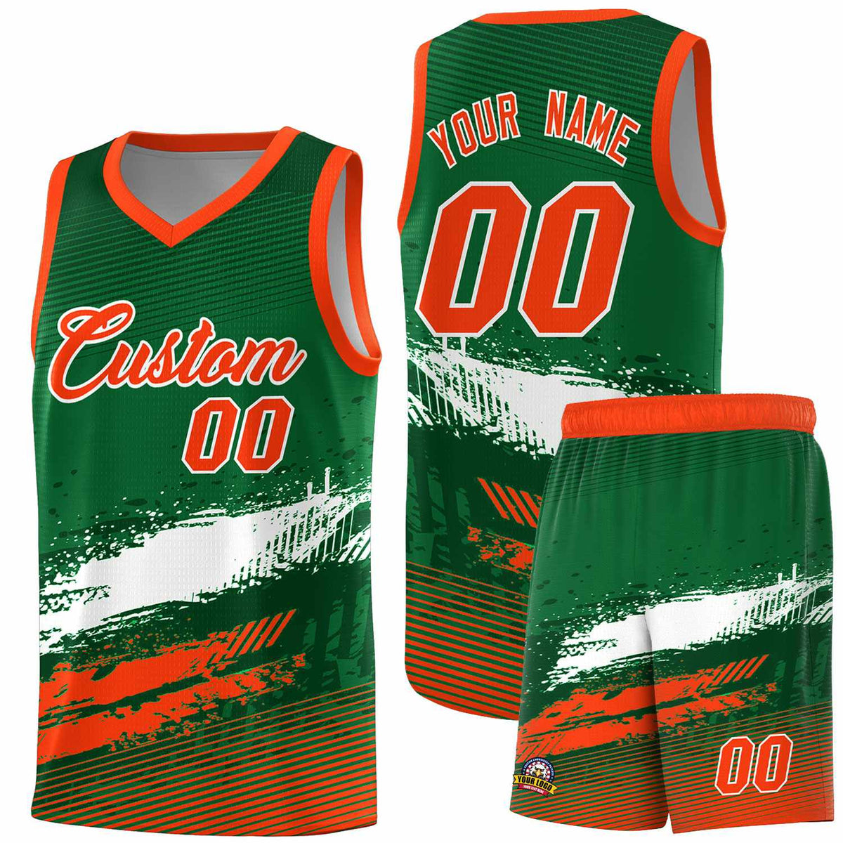 Custom Kelly Green White and Orange Graffiti Pattern Sports Uniform Basketball Jersey|KXKSHOP