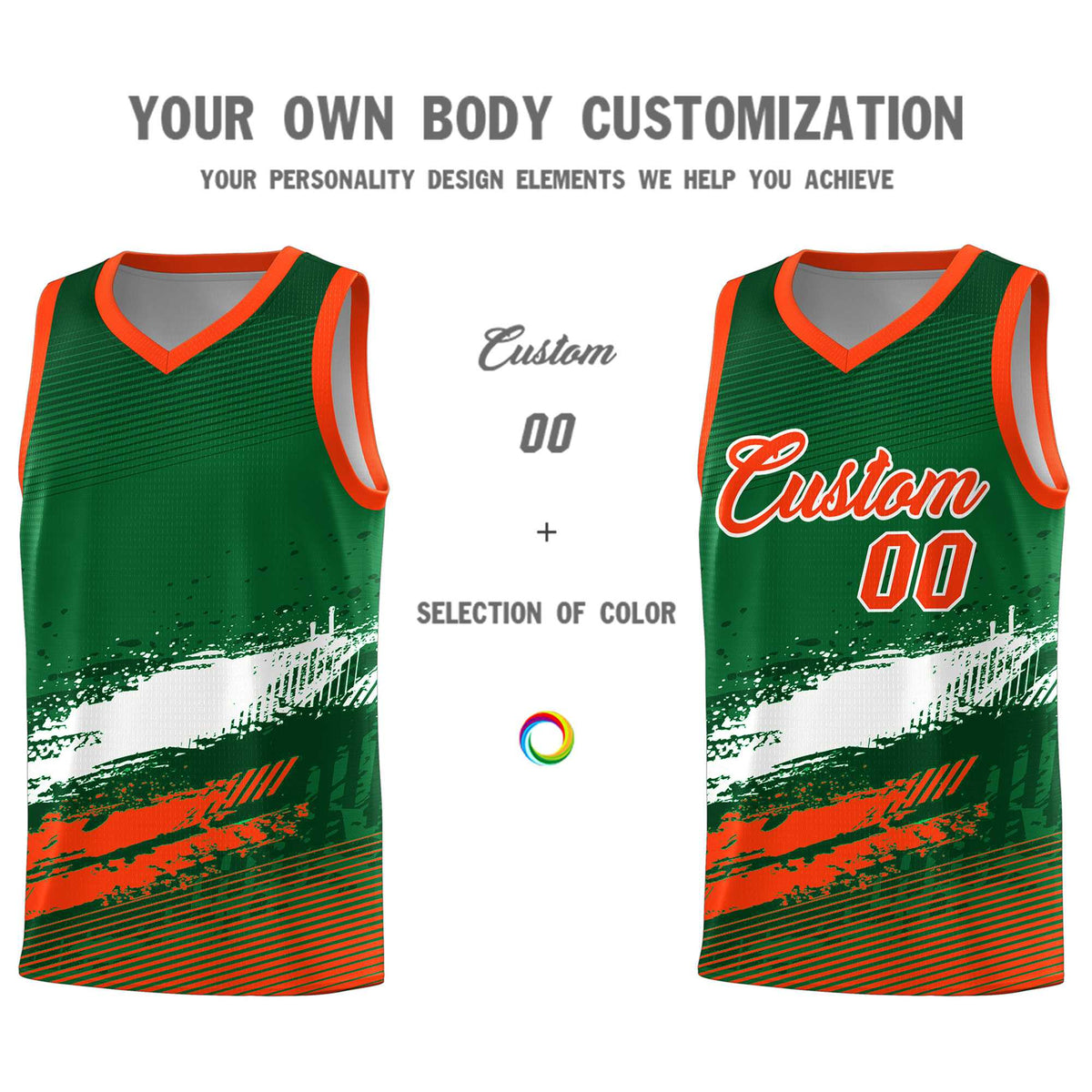 Custom Kelly Green White and Orange Graffiti Pattern Sports Uniform Basketball Jersey|KXKSHOP
