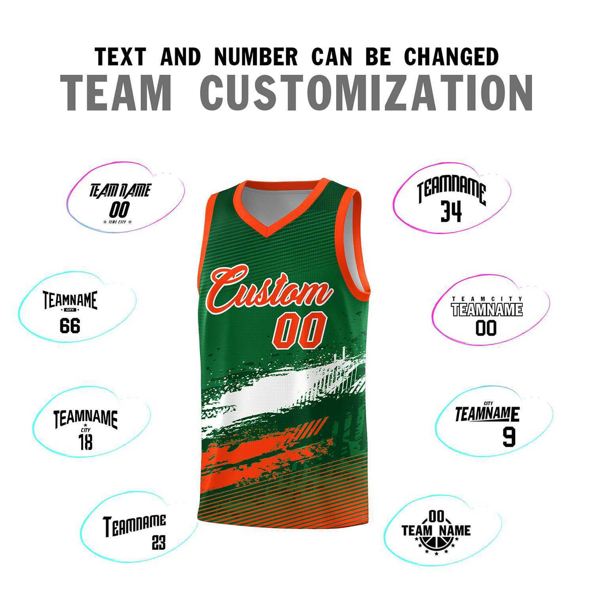 Custom Kelly Green White and Orange Graffiti Pattern Sports Uniform Basketball Jersey|KXKSHOP