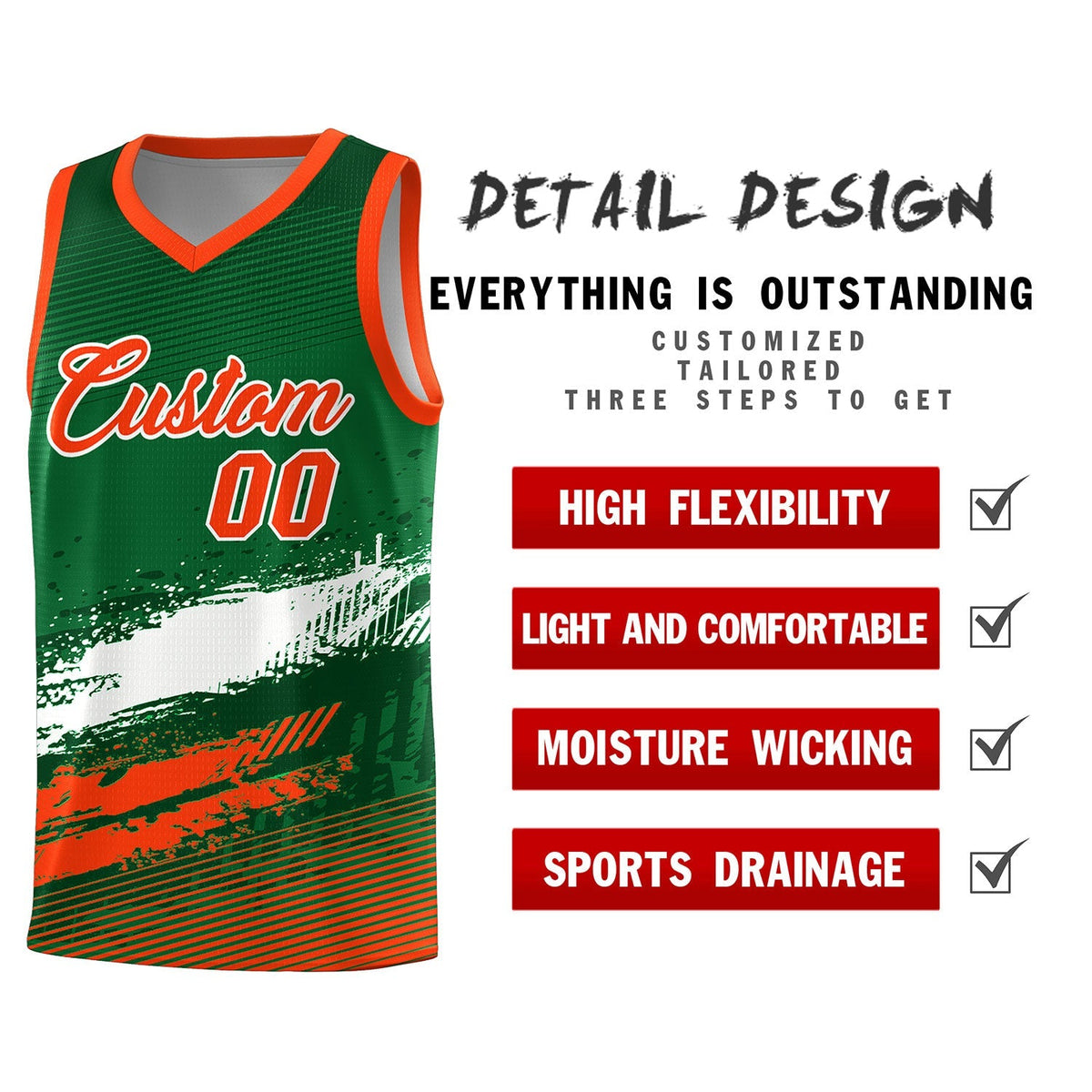 Custom Kelly Green White and Orange Graffiti Pattern Sports Uniform Basketball Jersey|KXKSHOP