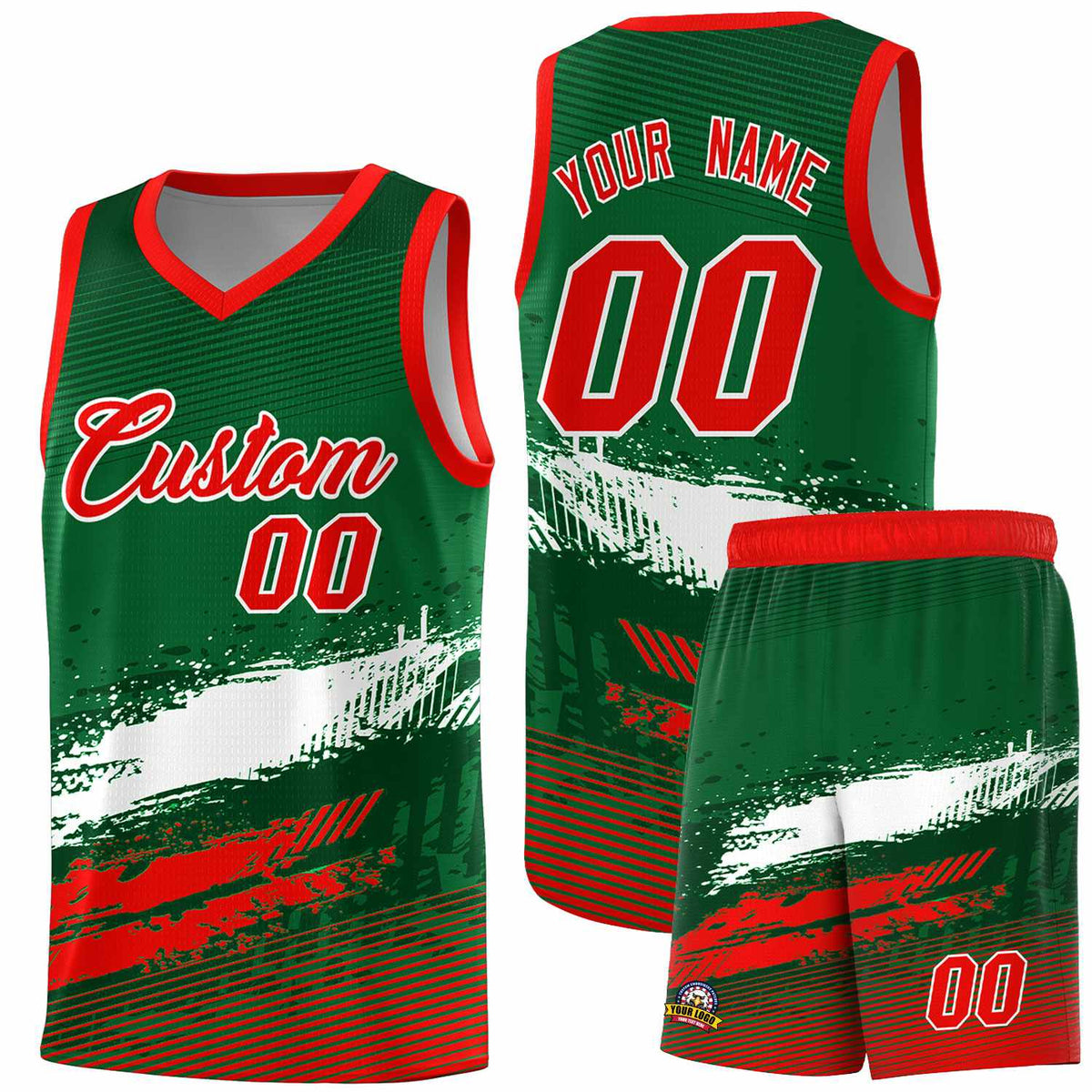 Custom Kelly Green White and Red Graffiti Pattern Sports Uniform Basketball Jersey|KXKSHOP