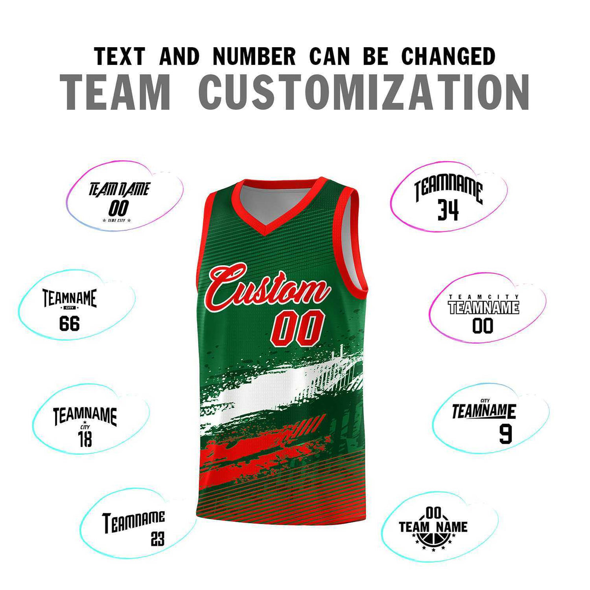 Custom Kelly Green White and Red Graffiti Pattern Sports Uniform Basketball Jersey|KXKSHOP