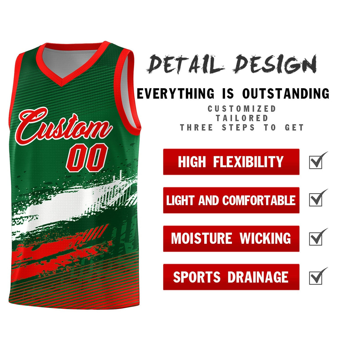 Custom Kelly Green White and Red Graffiti Pattern Sports Uniform Basketball Jersey|KXKSHOP
