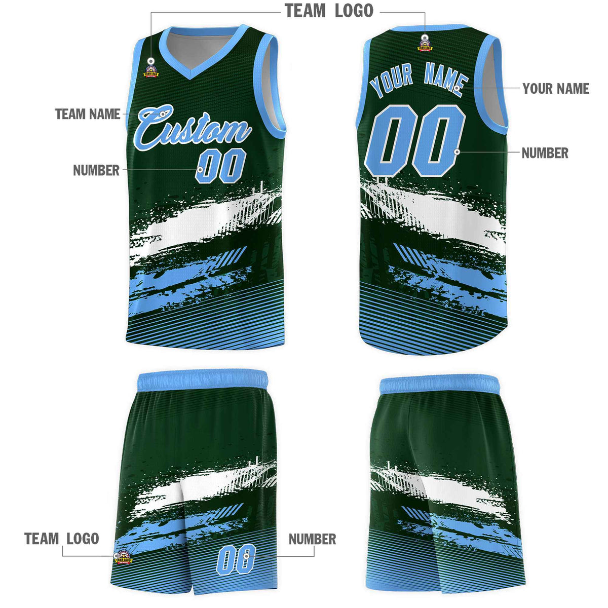 Custom Green White and Powder Blue Graffiti Pattern Sports Uniform Basketball Jersey|KXKSHOP