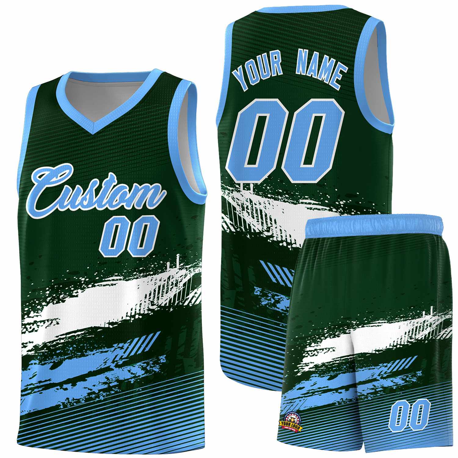 Custom Green White and Powder Blue Graffiti Pattern Sports Uniform Basketball Jersey|KXKSHOP