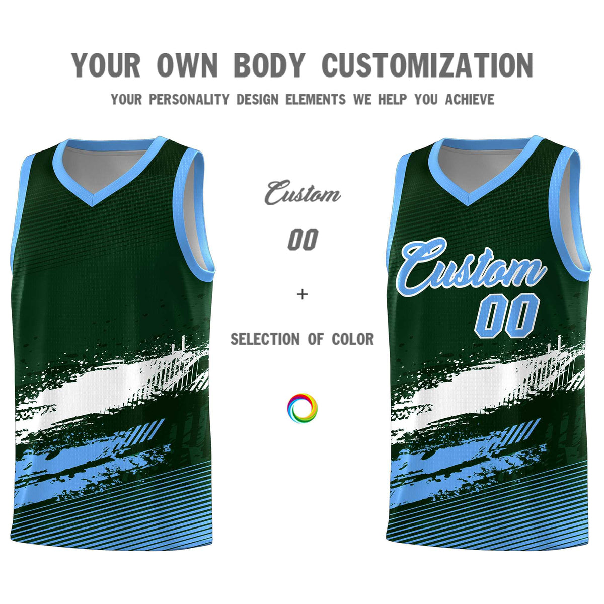 Custom Green White and Powder Blue Graffiti Pattern Sports Uniform Basketball Jersey|KXKSHOP