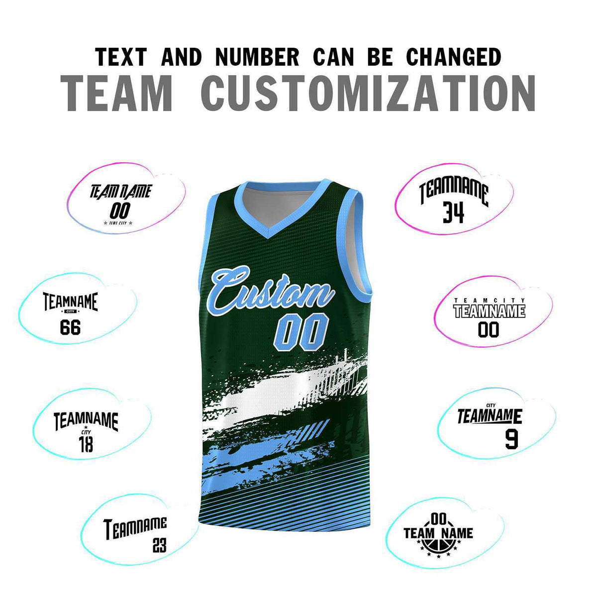 Custom Green White and Powder Blue Graffiti Pattern Sports Uniform Basketball Jersey|KXKSHOP
