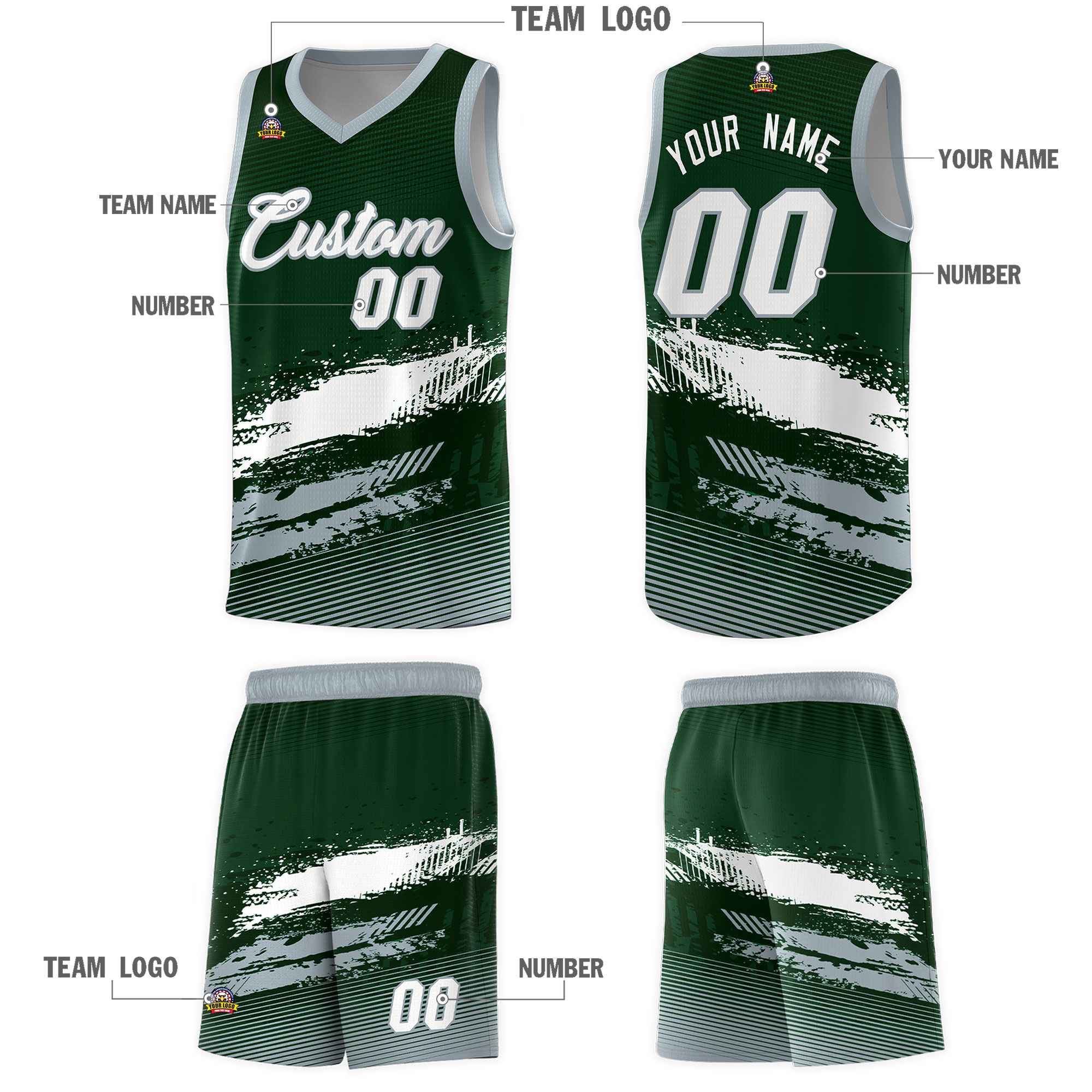 Custom Green White and Gray Graffiti Pattern Sports Uniform Basketball Jersey|KXKSHOP