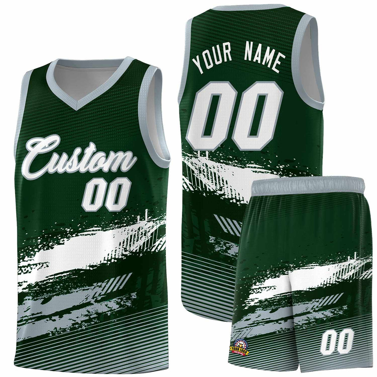 Custom Green White and Gray Graffiti Pattern Sports Uniform Basketball Jersey|KXKSHOP