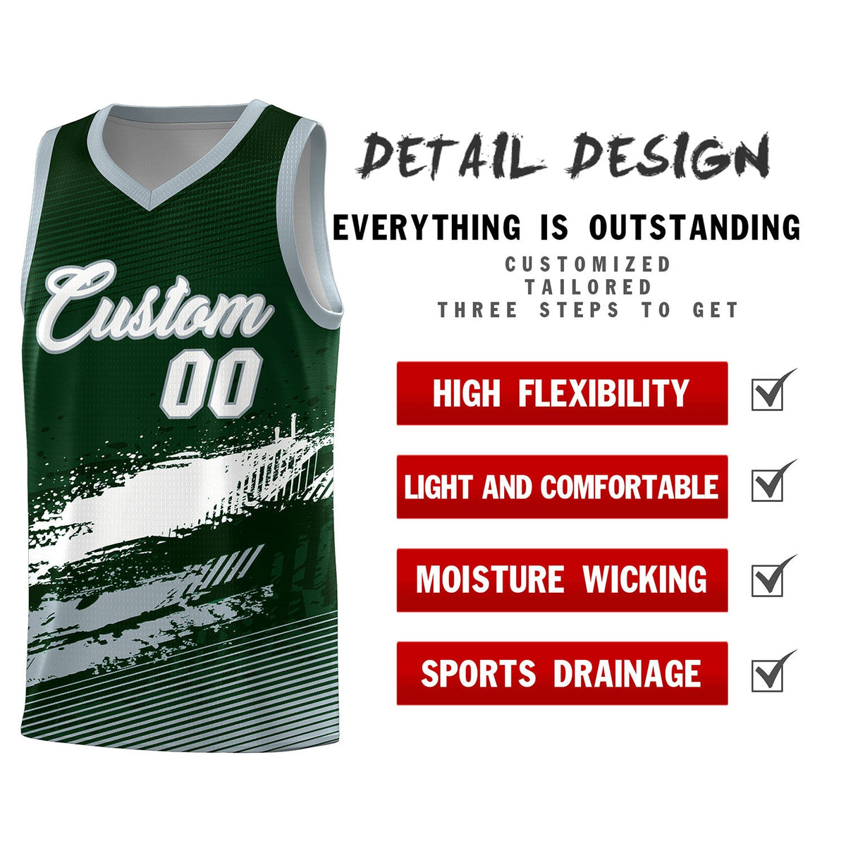 Custom Green White and Gray Graffiti Pattern Sports Uniform Basketball Jersey|KXKSHOP