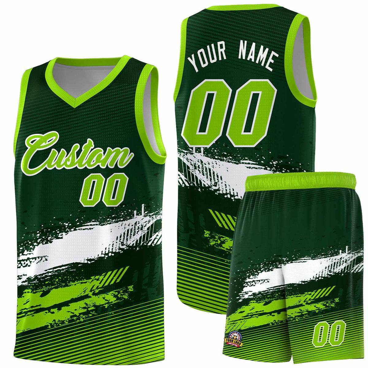 Custom Green White and Neon Green Graffiti Pattern Sports Uniform Basketball Jersey|KXKSHOP