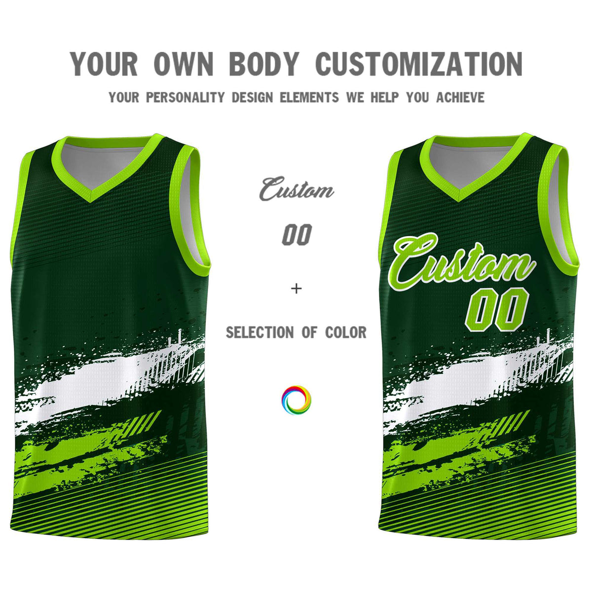 Custom Green White and Neon Green Graffiti Pattern Sports Uniform Basketball Jersey|KXKSHOP