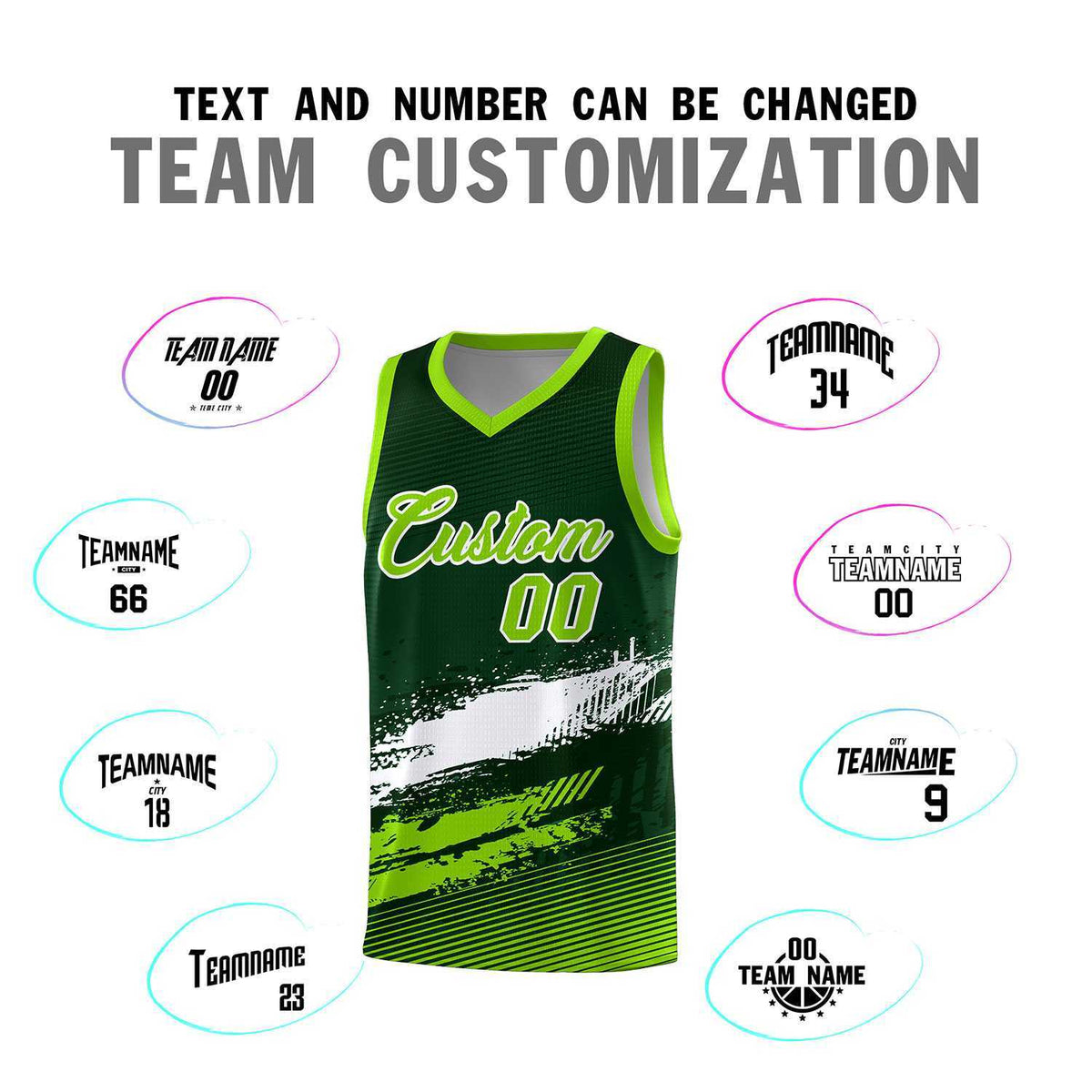 Custom Green White and Neon Green Graffiti Pattern Sports Uniform Basketball Jersey|KXKSHOP