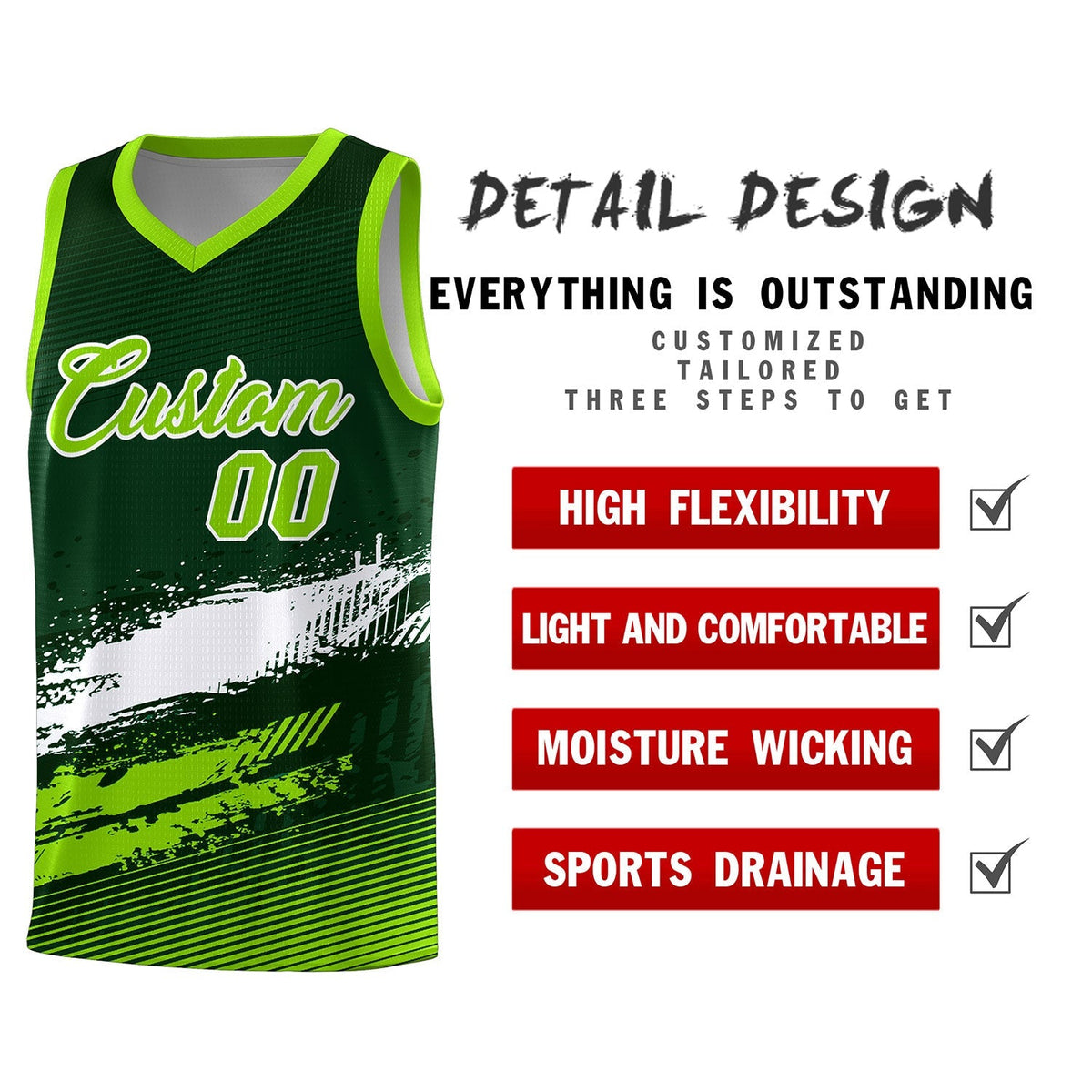 Custom Green White and Neon Green Graffiti Pattern Sports Uniform Basketball Jersey|KXKSHOP