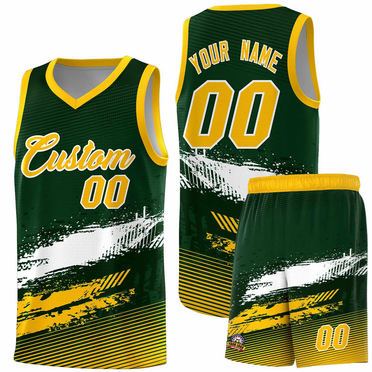 Custom Green White and Yellow Graffiti Pattern Sports Uniform Basketball Jersey|KXKSHOP