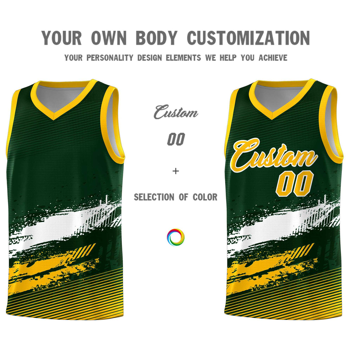 Custom Green White and Yellow Graffiti Pattern Sports Uniform Basketball Jersey|KXKSHOP