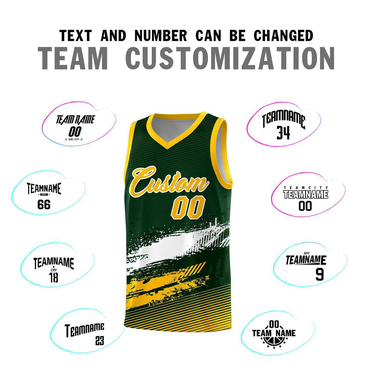 Custom Green White and Yellow Graffiti Pattern Sports Uniform Basketball Jersey|KXKSHOP