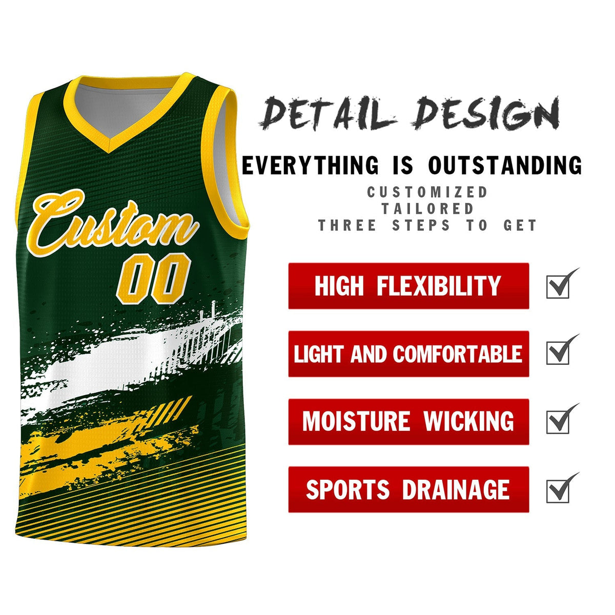 Custom Green White and Yellow Graffiti Pattern Sports Uniform Basketball Jersey|KXKSHOP