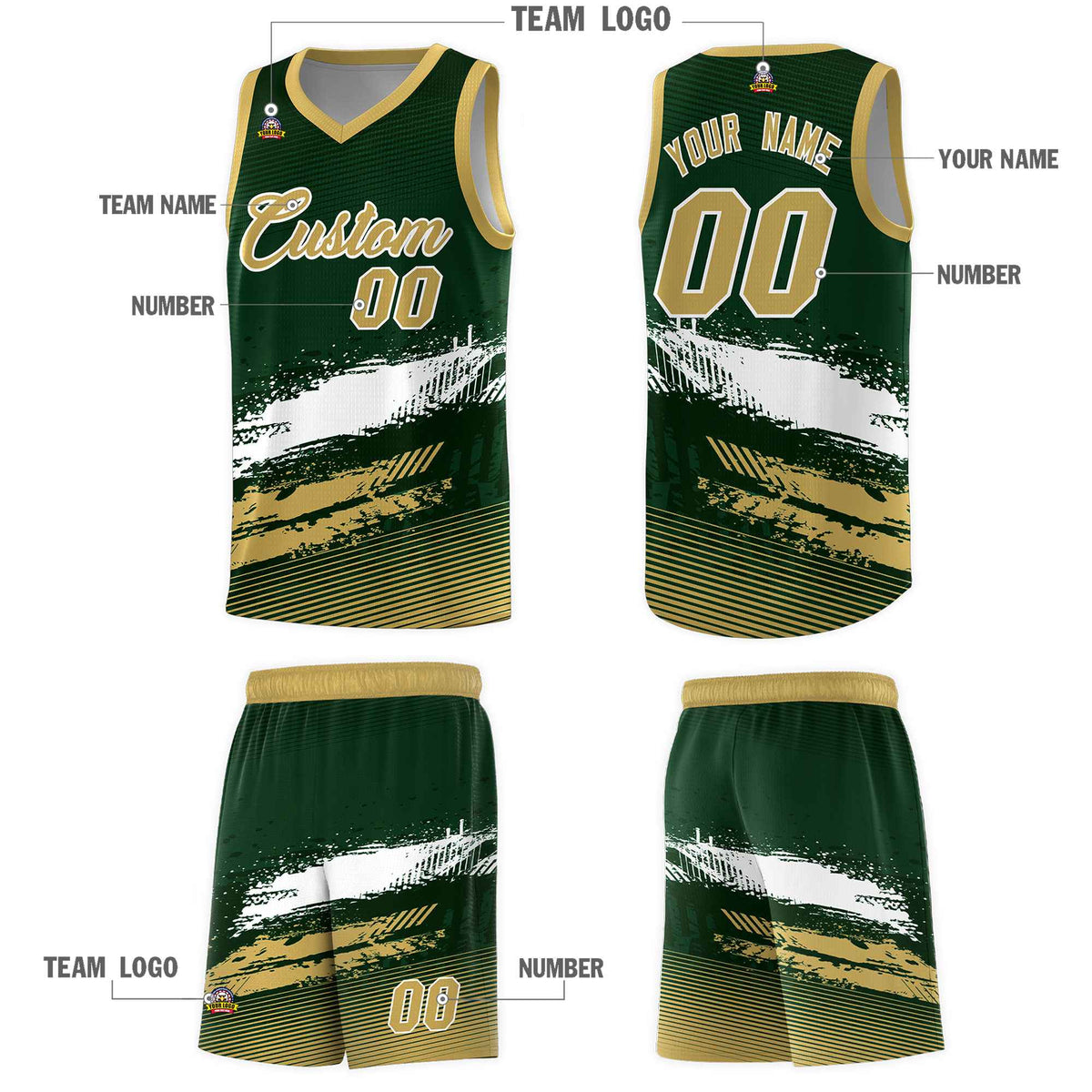 Custom Green White and Khaki Graffiti Pattern Sports Uniform Basketball Jersey|KXKSHOP