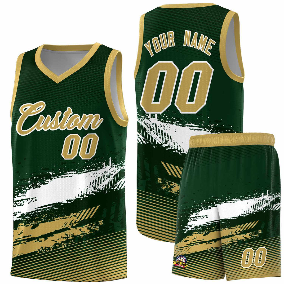 Custom Green White and Khaki Graffiti Pattern Sports Uniform Basketball Jersey|KXKSHOP