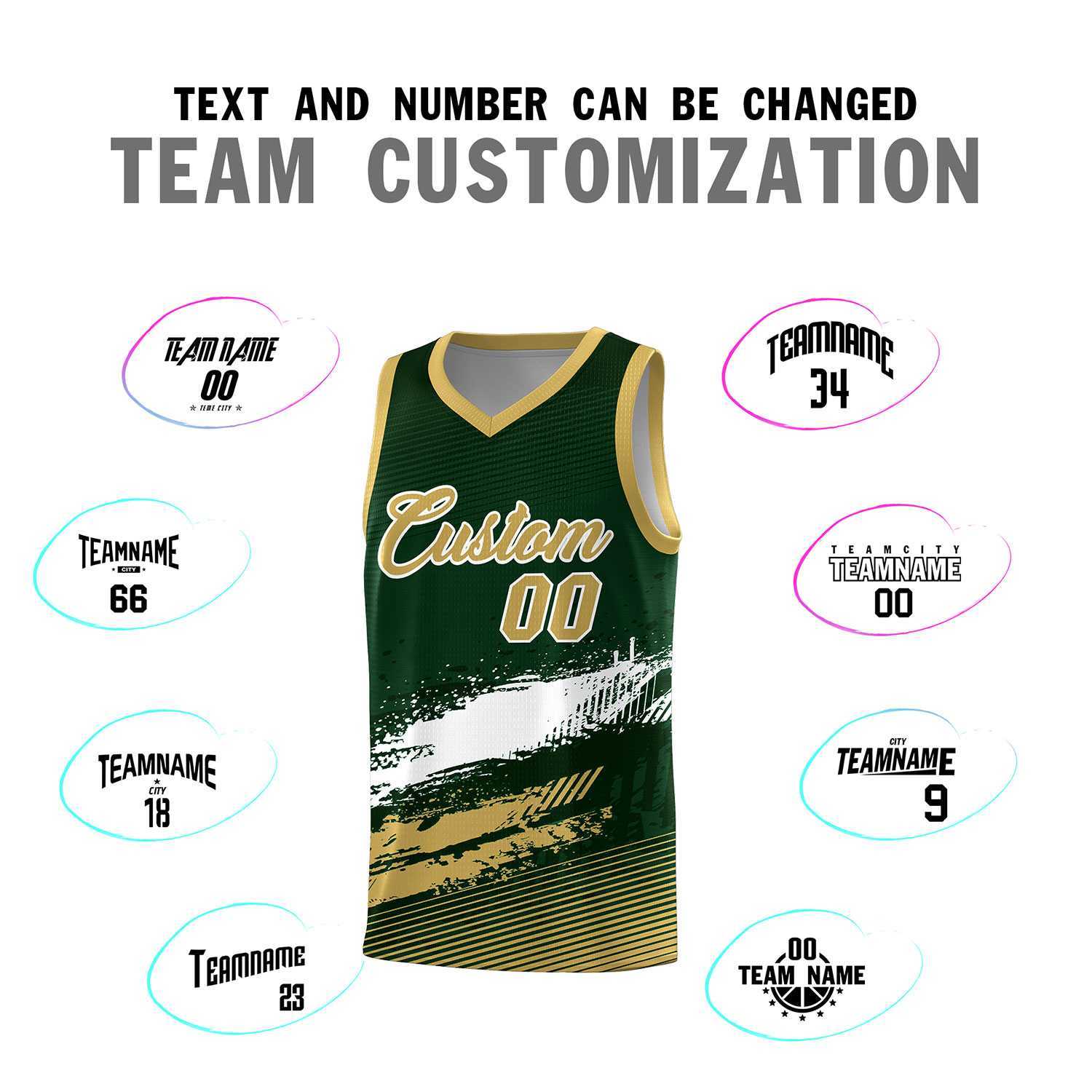 Custom Green White and Khaki Graffiti Pattern Sports Uniform Basketball Jersey|KXKSHOP
