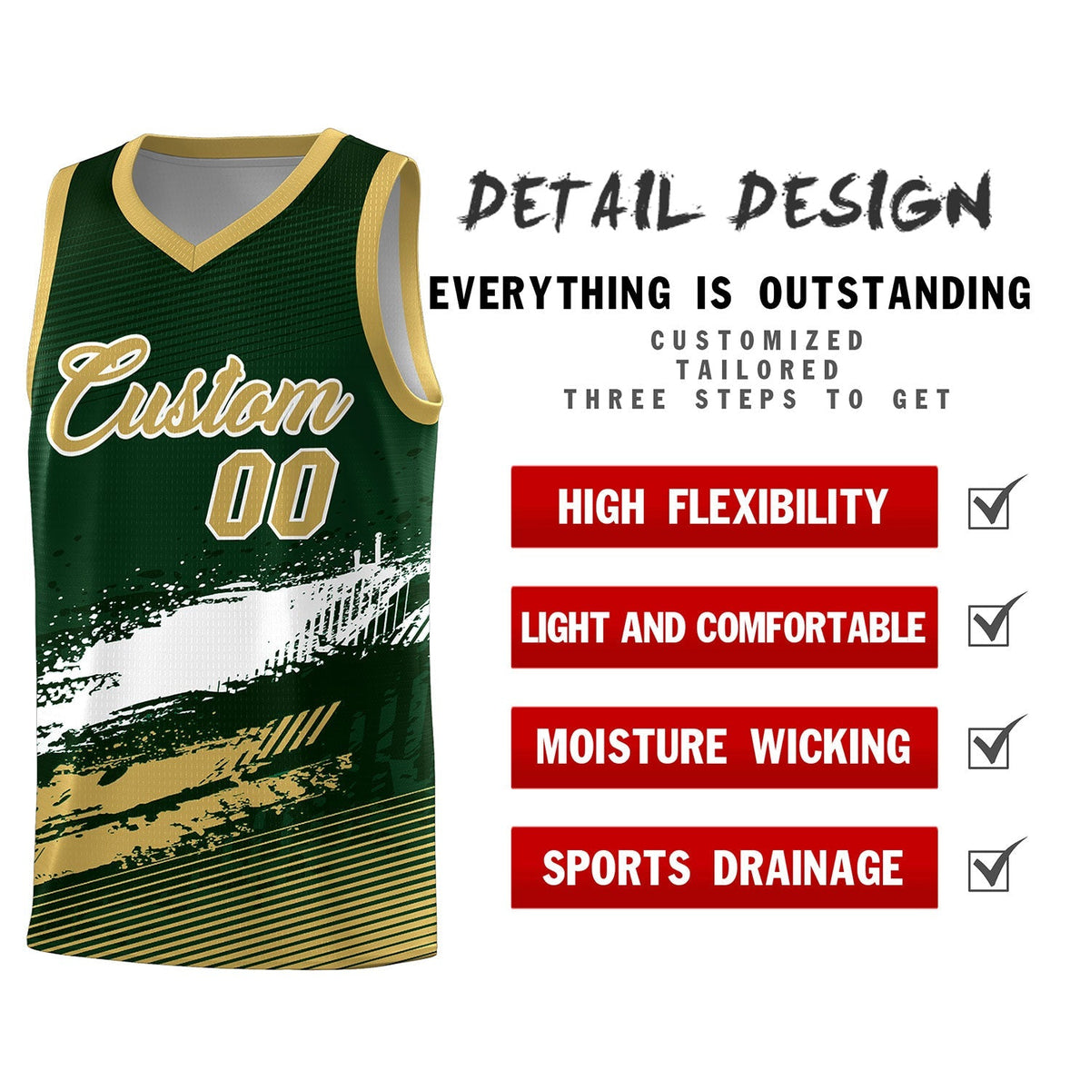 Custom Green White and Khaki Graffiti Pattern Sports Uniform Basketball Jersey|KXKSHOP