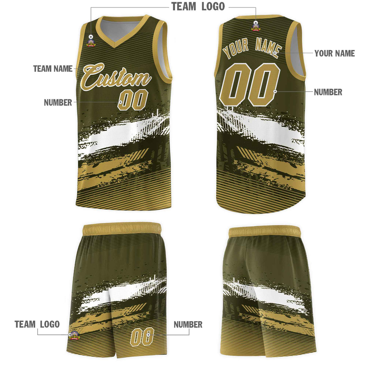 Custom Olive White and Khaki Graffiti Pattern Sports Uniform Basketball Jersey|KXKSHOP