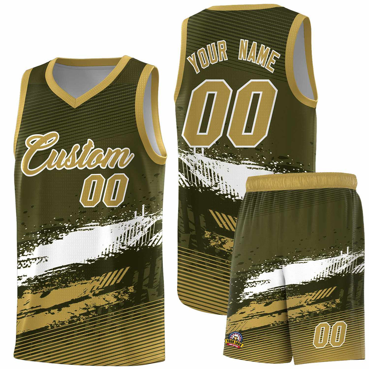Custom Olive White and Khaki Graffiti Pattern Sports Uniform Basketball Jersey|KXKSHOP