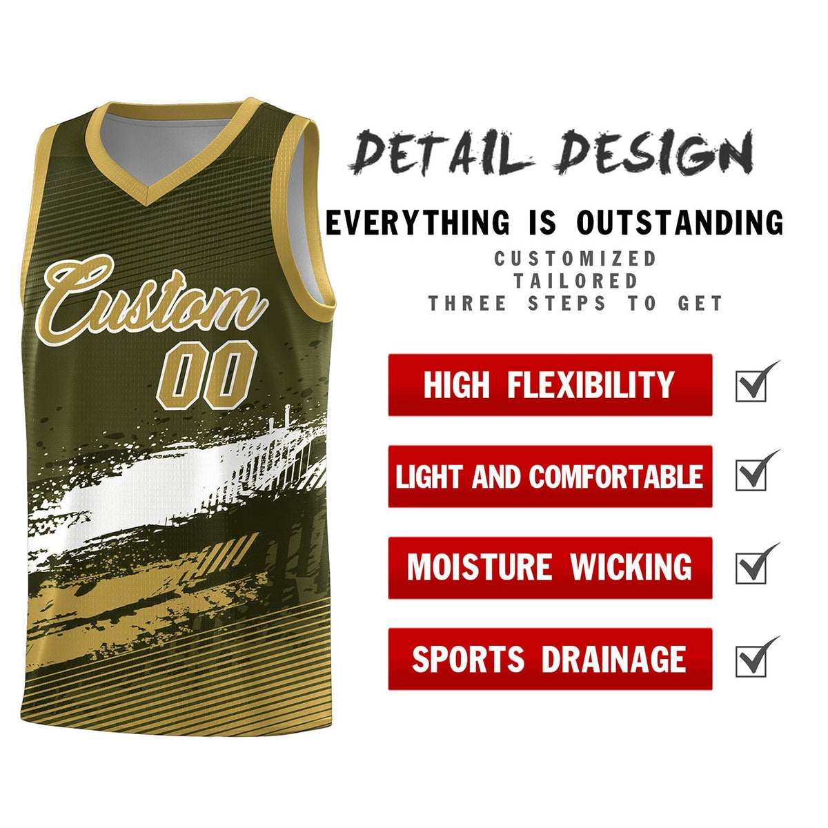 Custom Olive White and Khaki Graffiti Pattern Sports Uniform Basketball Jersey|KXKSHOP