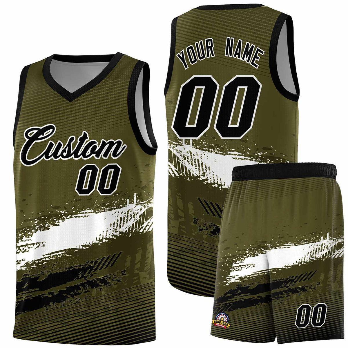Custom Olive White and Black Graffiti Pattern Sports Uniform Basketball Jersey|KXKSHOP
