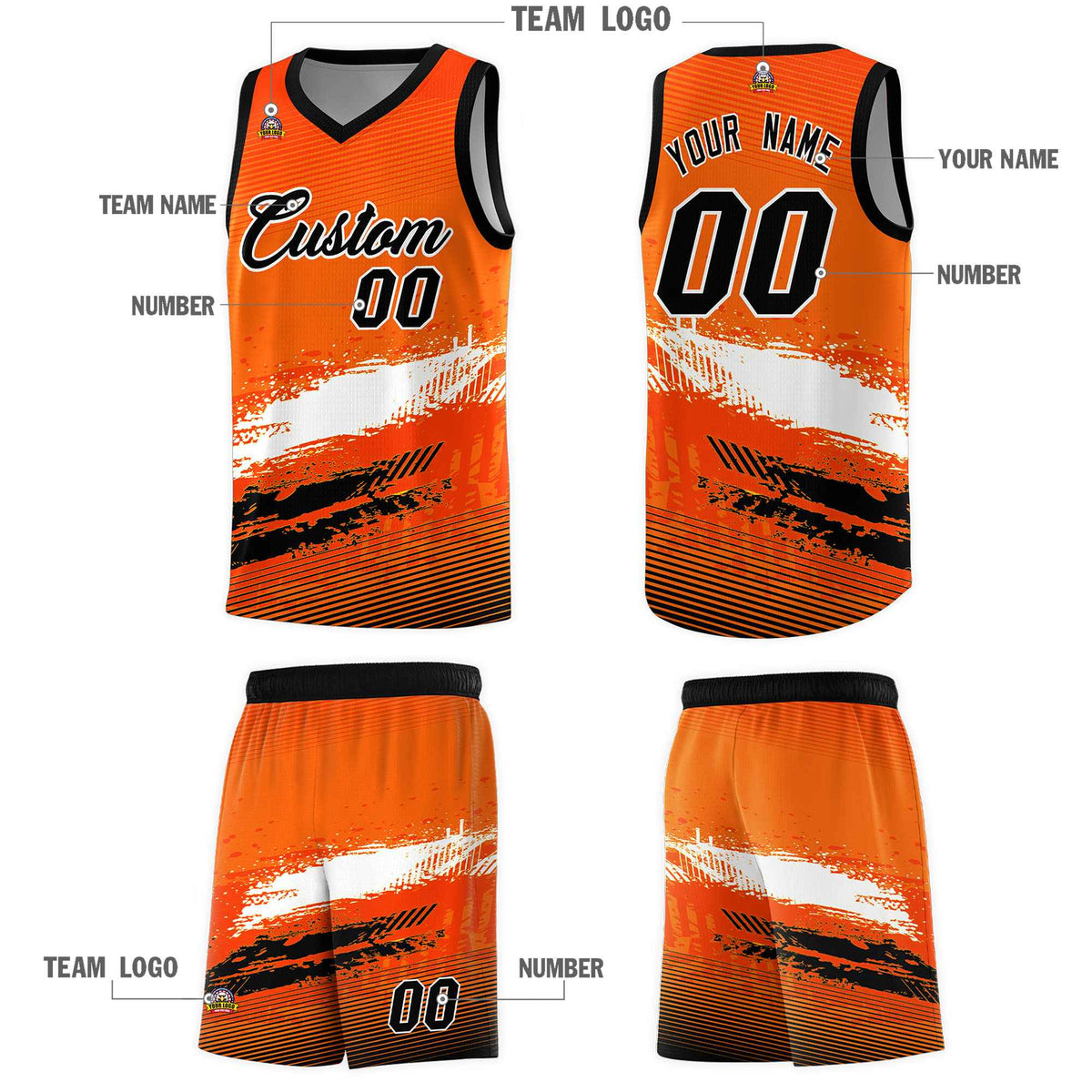 Custom Orange White and Black Graffiti Pattern Sports Uniform Basketball Jersey|KXKSHOP